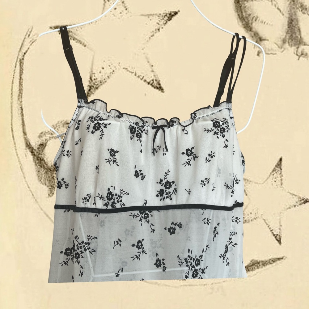 Sheer White Mesh Cami w/ Black Velvet Florals 🖤 - Picture 5 of 7